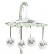Sweet Jojo Designs Mint, Grey and White Musical Baby Crib Mobile for Watercolor Elephant Safari Collection