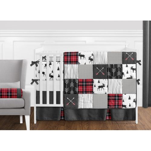  Grey, Black and Red Woodland Plaid and Moose Musical Baby Crib Mobile for Rustic Patch Collection by Sweet Jojo Designs