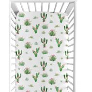 Sweet Jojo Designs Pink Green Boho Watercolor Baby or Toddler Fitted Crib Sheet for Cactus Floral Collection by...