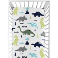 Sweet Jojo Designs Fitted Crib Sheet for Blue and Green Modern Dinosaur Baby/Toddler...
