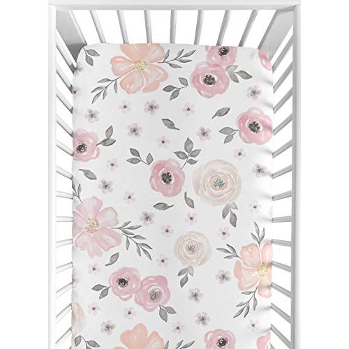  [아마존베스트]Sweet Jojo Designs Blush Pink, Grey and White Baby or Toddler Fitted Crib Sheet for...