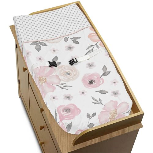  Sweet Jojo Designs Blush Pink, Grey and White Changing Pad Cover for Watercolor Floral Collection