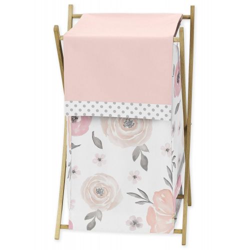  Sweet Jojo Designs Blush Pink, Grey and White Baby Kid Clothes Laundry Hamper for Watercolor Floral Collection