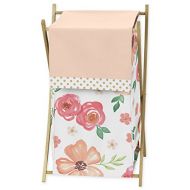 Sweet Jojo Designs Peach, Green and Gold Baby Kid Clothes Laundry Hamper for Watercolor Floral Collection - Pink Rose Flower