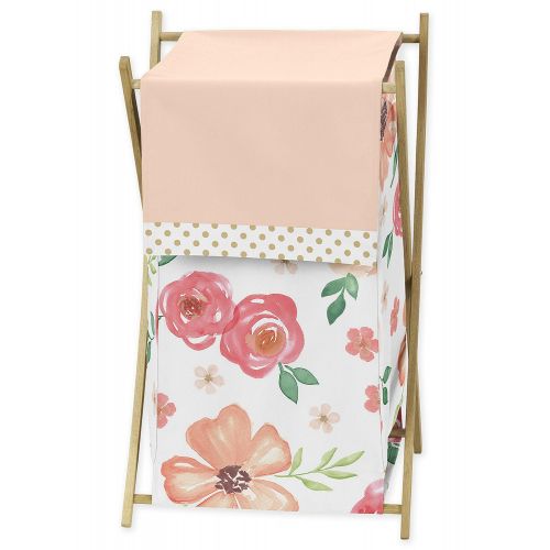  Sweet Jojo Designs Peach, Green and Gold Baby Kid Clothes Laundry Hamper for Watercolor Floral Collection - Pink Rose Flower