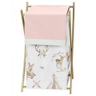 Sweet Jojo Designs Blush Pink, Mint Green and White Boho Baby Kid Clothes Laundry Hamper for Woodland Deer Floral Collection