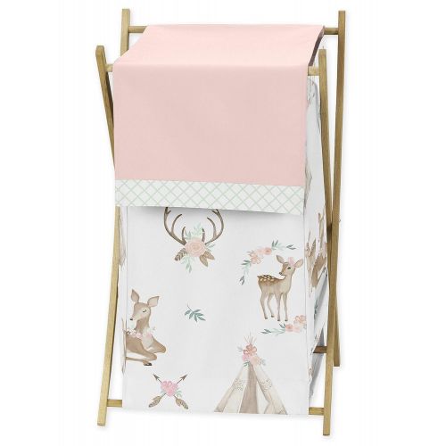  Sweet Jojo Designs Blush Pink, Mint Green and White Boho Baby Kid Clothes Laundry Hamper for Woodland Deer Floral Collection