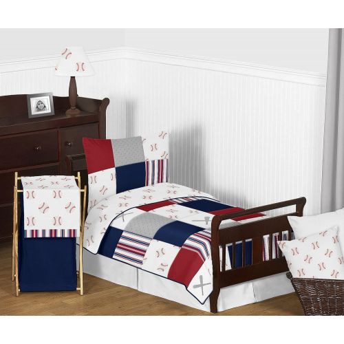  Sweet Jojo Designs Red, White and Blue Baby Kid Clothes Laundry Hamper for Baseball Patch Sports Collection