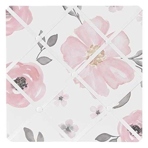  Sweet Jojo Designs Blush Pink, Grey and White Fabric Memory Memo Photo Bulletin Board for Watercolor Floral Collection