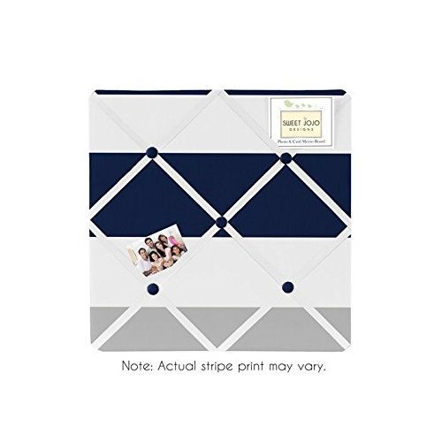  Sweet Jojo Designs Navy Blue, Gray and White Fabric Memory/Memo Photo Bulletin Board for Stripe Collection