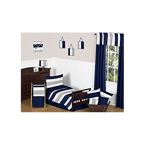  Sweet Jojo Designs Navy Blue, Gray and White Fabric Memory/Memo Photo Bulletin Board for Stripe Collection