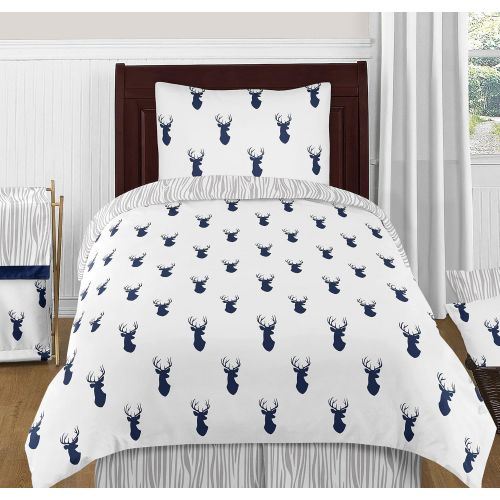  Sweet Jojo Designs Navy Blue White and Gray Woodland Deer Fabric Memory/Memo Photo Bulletin Board