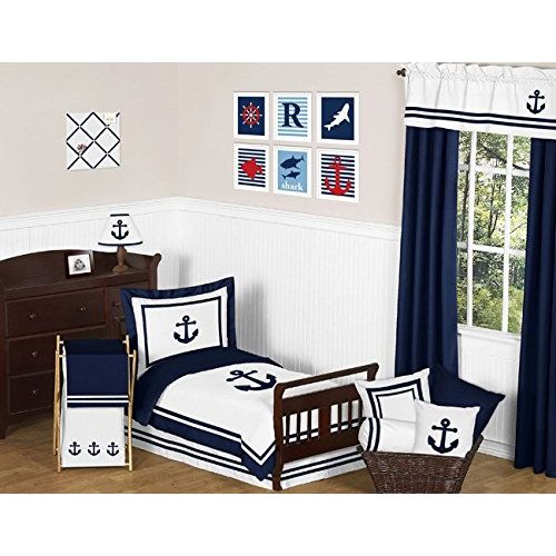  Sweet Jojo Designs Anchors Away Nautical Navy and White Fabric Memory/Memo Photo Bulletin Board