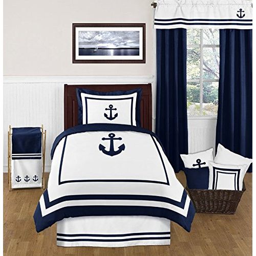  Sweet Jojo Designs Anchors Away Nautical Navy and White Fabric Memory/Memo Photo Bulletin Board