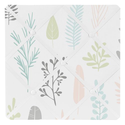  Sweet Jojo Designs Pink and Grey Tropical Leaf Fabric Memory Memo Photo Bulletin Board - Blush, Turquoise, Gray and Green Botanical Rainforest Jungle Sloth Collection