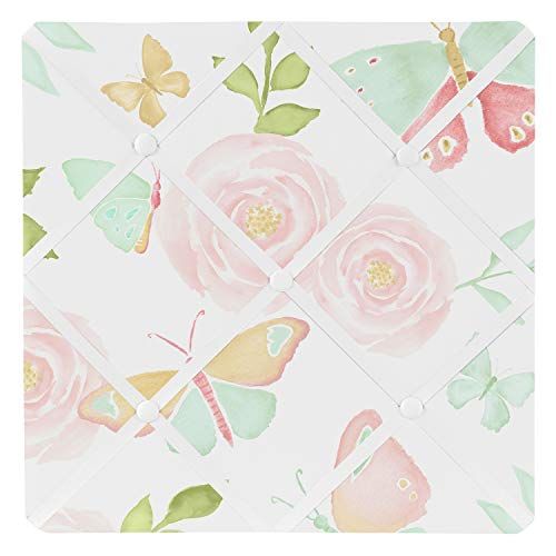  Sweet Jojo Designs Blush Pink, Mint and White Watercolor Rose Fabric Memory Memo Photo Bulletin Board for Butterfly Floral Collection