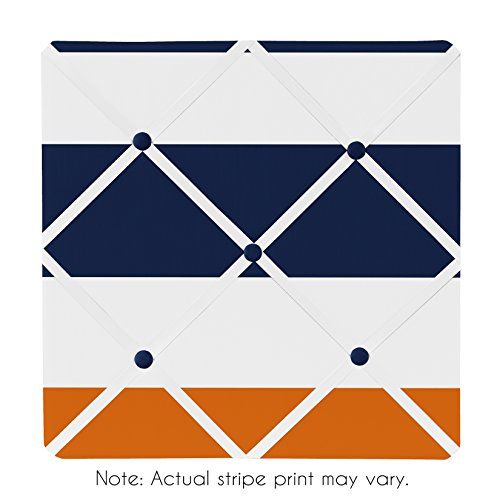  Sweet Jojo Designs Navy Blue, Orange and White Fabric Memory/Memo Photo Bulletin Board for Stripe Collection