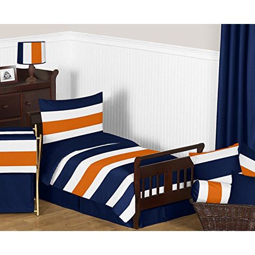  Sweet Jojo Designs Navy Blue, Orange and White Fabric Memory/Memo Photo Bulletin Board for Stripe Collection