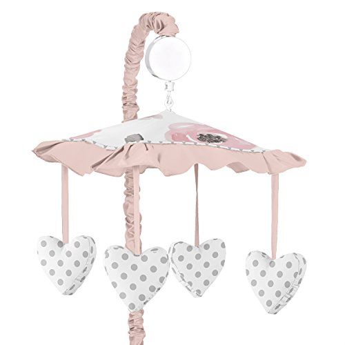  Sweet Jojo Designs Blush Pink, Grey and White Musical Baby Crib Mobile for Watercolor Floral Collection