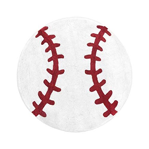  Sweet Jojo Designs Red and White Round Accent Floor Rug or Bath Mat for Baseball Patch Sports Collection