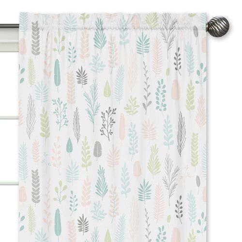  Sweet Jojo Designs Pink and Grey Tropical Leaf Window Treatment Panels Curtains - Set of 2 - Blush, Turquoise, Gray and Green Botanical Rainforest Jungle Sloth Collection