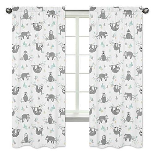  Sweet Jojo Designs Blue and Grey Jungle Sloth Leaf Window Treatment Panels Curtains - Set of 2 - Turquoise, Gray and Green Botanical Rainforest