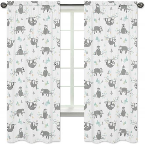  Sweet Jojo Designs Blue and Grey Jungle Sloth Leaf Window Treatment Panels Curtains - Set of 2 - Turquoise, Gray and Green Botanical Rainforest