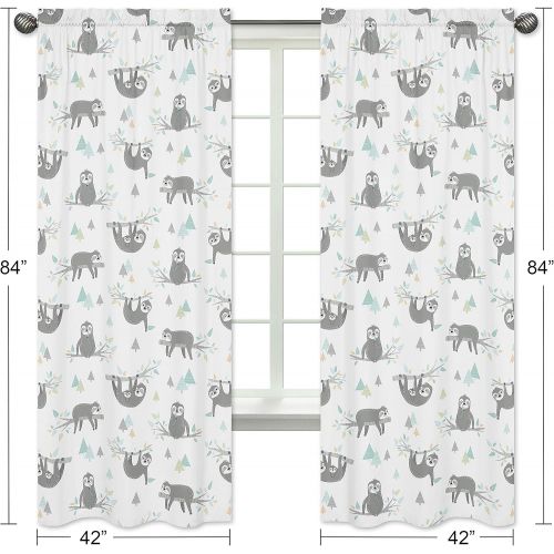  Sweet Jojo Designs Blue and Grey Jungle Sloth Leaf Window Treatment Panels Curtains - Set of 2 - Turquoise, Gray and Green Botanical Rainforest