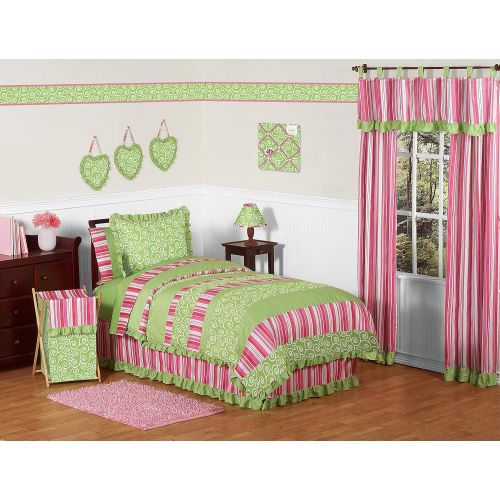  Sweet Jojo Designs 2-Piece Pink and Green Olivia Stripe Window Treatment Panels