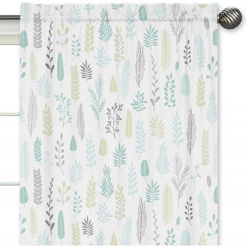  Sweet Jojo Designs Blue and Grey Tropical Leaf Window Treatment Panels Curtains - Set of 2 - Turquoise, Gray and Green Botanical Rainforest Jungle Sloth Collection