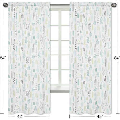  Sweet Jojo Designs Blue and Grey Tropical Leaf Window Treatment Panels Curtains - Set of 2 - Turquoise, Gray and Green Botanical Rainforest Jungle Sloth Collection