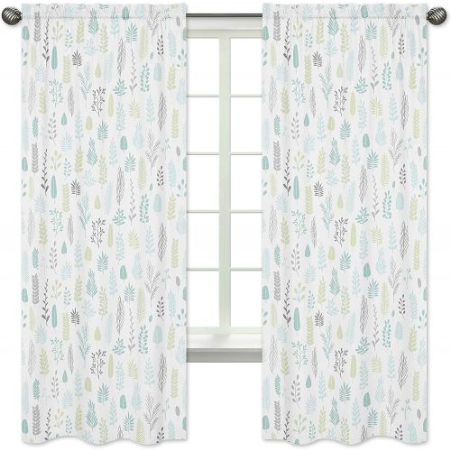  Sweet Jojo Designs Blue and Grey Tropical Leaf Window Treatment Panels Curtains - Set of 2 - Turquoise, Gray and Green Botanical Rainforest Jungle Sloth Collection