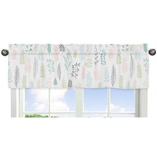  Sweet Jojo Designs Pink and Grey Tropical Leaf Window Treatment Valance - Blush, Turquoise, Gray and Green Botanical Rainforest Jungle Sloth Collection