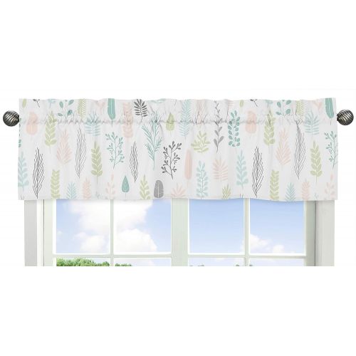  Sweet Jojo Designs Pink and Grey Tropical Leaf Window Treatment Valance - Blush, Turquoise, Gray and Green Botanical Rainforest Jungle Sloth Collection