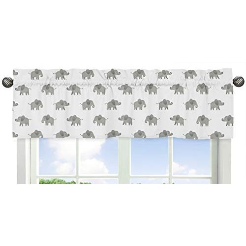  Sweet Jojo Designs Grey and White Window Treatment Valance for Mint Watercolor Elephant Safari Collection