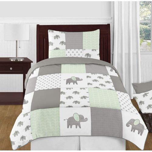  Sweet Jojo Designs Grey and White Window Treatment Valance for Mint Watercolor Elephant Safari Collection