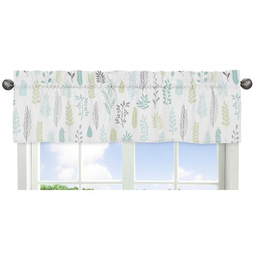  Sweet Jojo Designs Blue and Grey Tropical Leaf Window Treatment Valance - Turquoise, Gray and Green Botanical Rainforest Jungle Sloth Collection