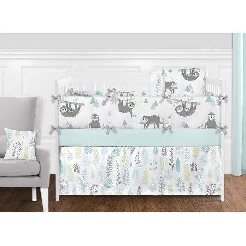  Sweet Jojo Designs Blue and Grey Tropical Leaf Window Treatment Valance - Turquoise, Gray and Green Botanical Rainforest Jungle Sloth Collection