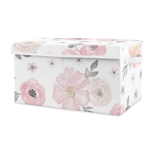  Sweet Jojo Designs Pink and Grey Rose Flower Girl Baby Nursery or Kids Room Small Fabric Toy Bin Storage Box Chest for Watercolor Floral Collection