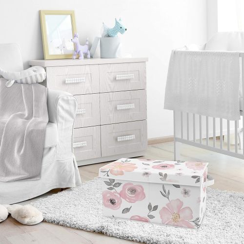  Sweet Jojo Designs Pink and Grey Rose Flower Girl Baby Nursery or Kids Room Small Fabric Toy Bin Storage Box Chest for Watercolor Floral Collection