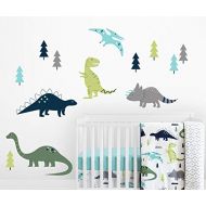 Sweet Jojo Designs Navy Blue, Green and Grey Dino Large Peel and Stick Wall Mural Decal Stickers Art Nursery Decor for Mod Dinosaur Collection - Set of 2 Sheets