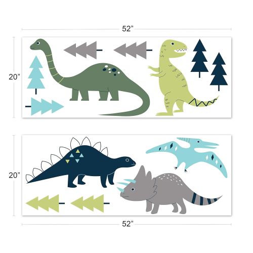  Sweet Jojo Designs Navy Blue, Green and Grey Dino Large Peel and Stick Wall Mural Decal Stickers Art Nursery Decor for Mod Dinosaur Collection - Set of 2 Sheets