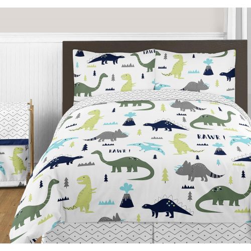  Sweet Jojo Designs Navy Blue, Green and Grey Dino Large Peel and Stick Wall Mural Decal Stickers Art Nursery Decor for Mod Dinosaur Collection - Set of 2 Sheets