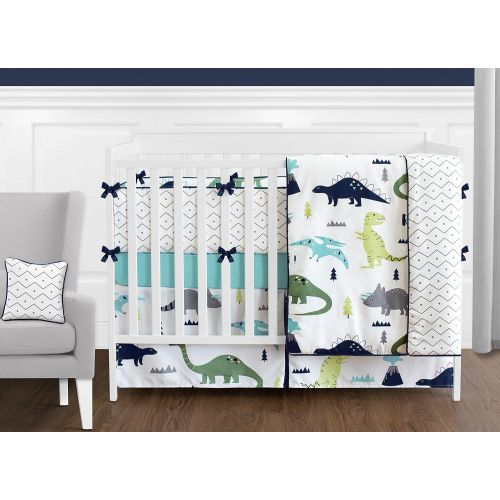  Sweet Jojo Designs Navy Blue, Green and Grey Dino Large Peel and Stick Wall Mural Decal Stickers Art Nursery Decor for Mod Dinosaur Collection - Set of 2 Sheets