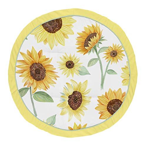  Sweet Jojo Designs Sunflower Girl Baby Playmat Tummy Time Infant Play Mat - Yellow Green and White Farmhouse Watercolor Flower