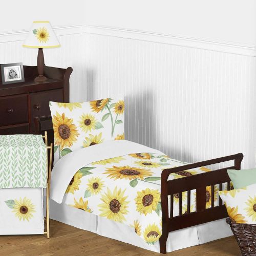  Sweet Jojo Designs Sunflower Girl Baby Playmat Tummy Time Infant Play Mat - Yellow Green and White Farmhouse Watercolor Flower