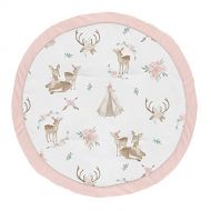 Sweet Jojo Designs Blush Pink, Mint Green and White Boho Watercolor Playmat Tummy Time Baby and Infant Play Mat for Woodland Deer Floral Collection