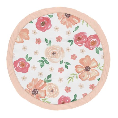  Sweet Jojo Designs Peach and Green Shabby Chic Playmat Tummy Time Baby and Infant Play Mat for Watercolor Floral Collection - Pink Rose Flower