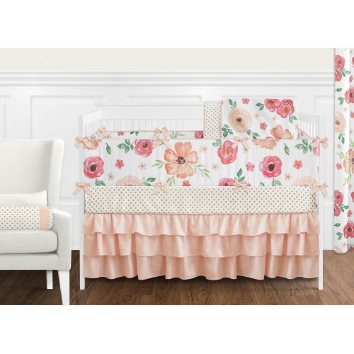  Sweet Jojo Designs Peach and Green Shabby Chic Playmat Tummy Time Baby and Infant Play Mat for Watercolor Floral Collection - Pink Rose Flower