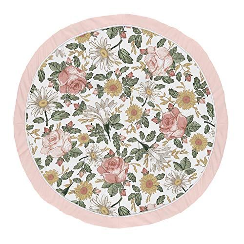  Sweet Jojo Designs Vintage Floral Girl Baby Playmat Tummy Time Infant Play Mat - Blush Pink, Yellow, and Green Boho Shabby Chic Rose Flower Farmhouse